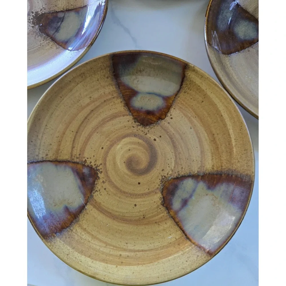 2001 Disc Sango Splash 4951 Salad Plates Set Of 4 Stoneware Brown Drip